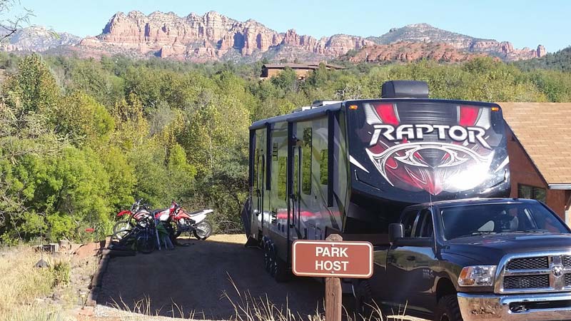Camp Host site with RV, located in the back of Red Rock State Park, in the general maintenance area.