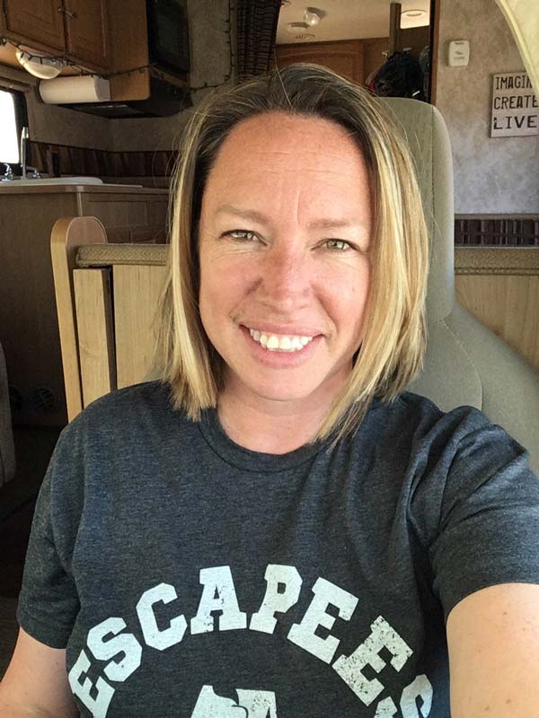 happy behind the wheel of my rv