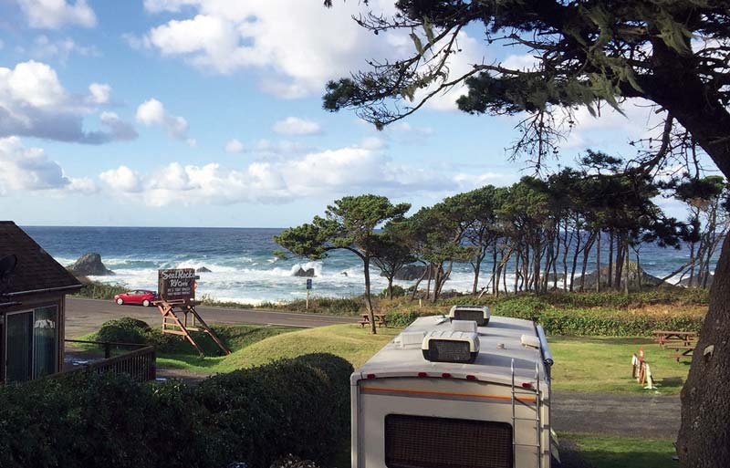 RV with Oceanview from Seal Rocks RV Cove in Seal Rock, Oregon.