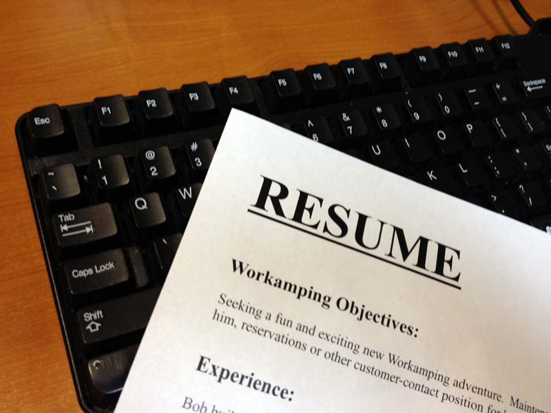 Workamping Resume laying on a keyboard.