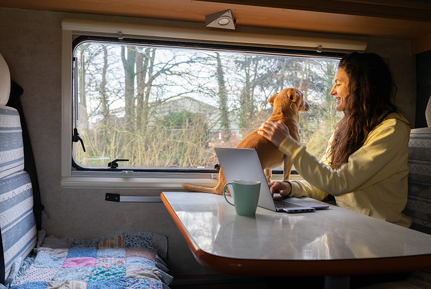 Woman and Dog in RV