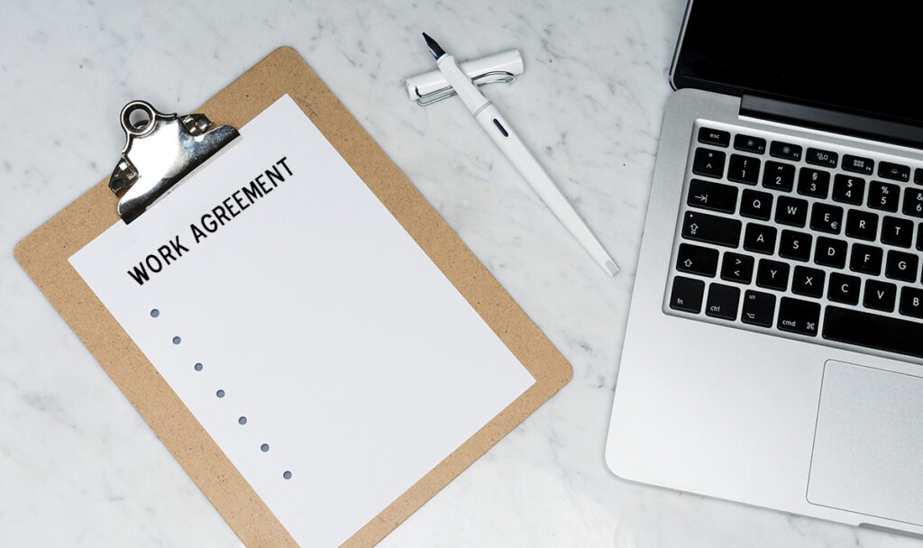 work agreement checklist clipboard laptop