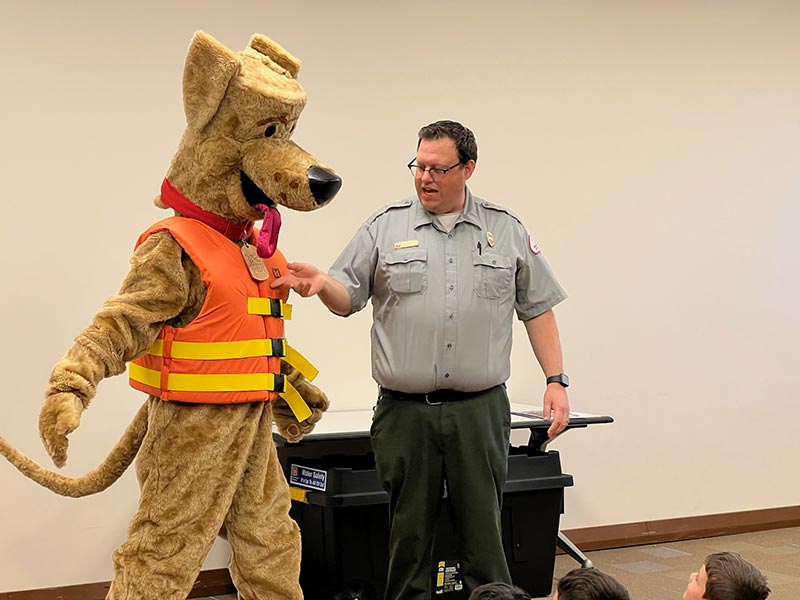Workamper Dean Clifton performs as Bobber with Ranger Braaten