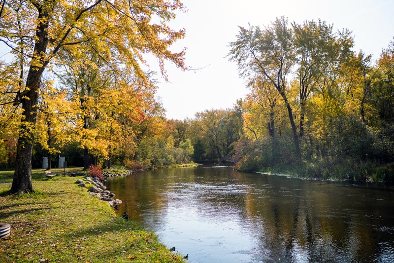 the white river slowly meanders through the campground as does the sand creek