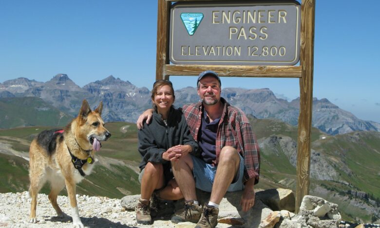 Jim Nelson and Renee Agredano with their dog at Engineer Pass