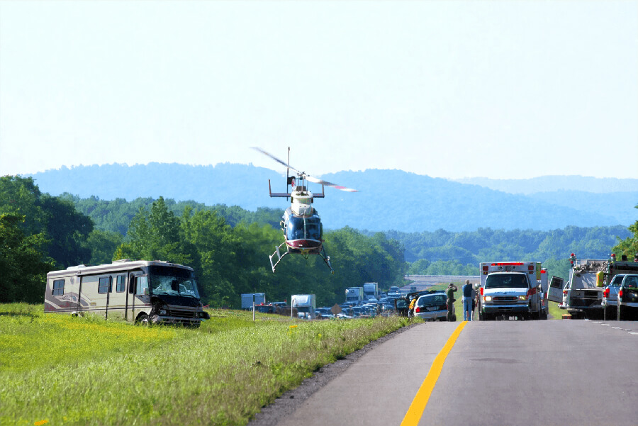 helicopter medevac motorhome accident on highway