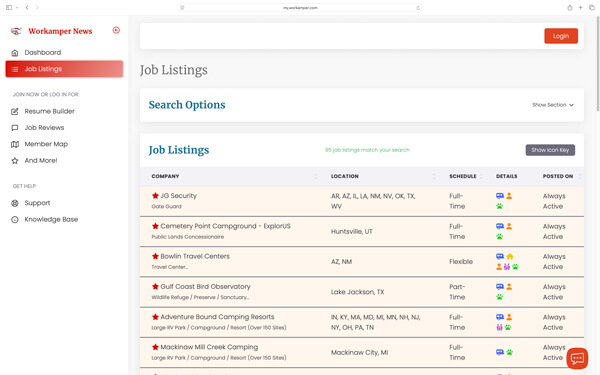 free jobs on workamper news job listings page