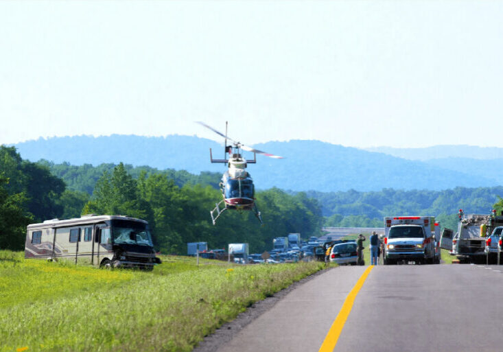 helicopter medevac motorhome accident on highway