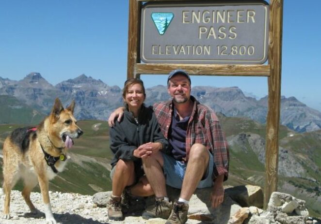 Jim Nelson and Renee Agredano with their dog at Engineer Pass