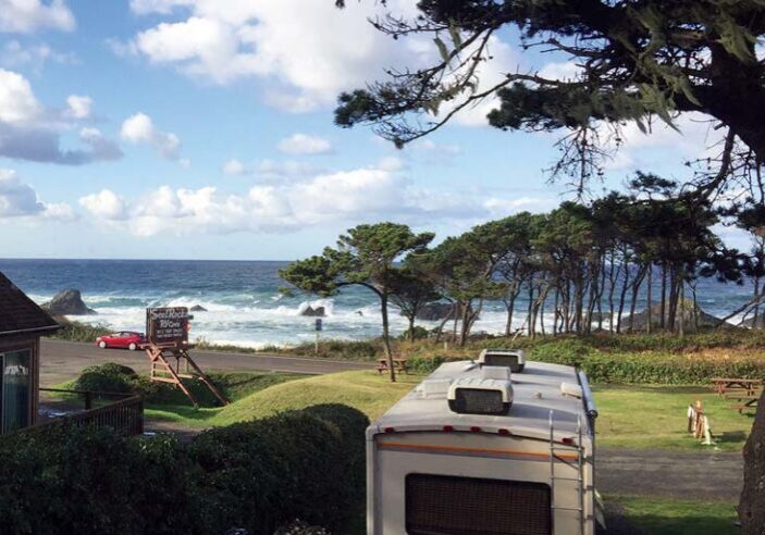 RV with Oceanview from Seal Rocks RV Cove in Seal Rock, Oregon.