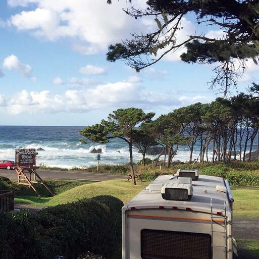 RV with Oceanview from Seal Rocks RV Cove in Seal Rock, Oregon.