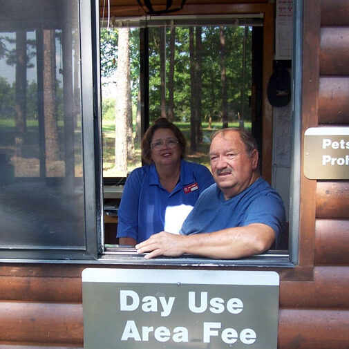 Workampers Joe and Angie Bridges man gatehouse at US Army Corp of Engineers, Greers Ferry Lake Project.