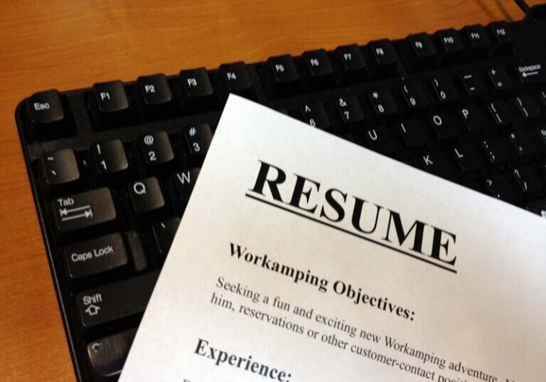 Workamping Resume laying on a keyboard.
